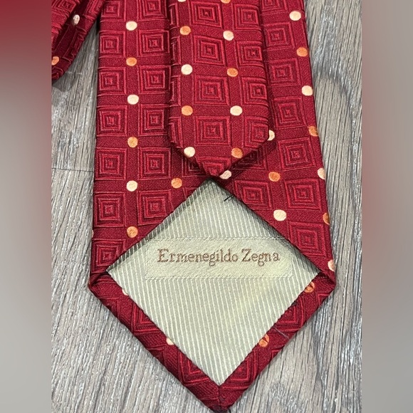 Ermenegildo Zegna Tie Red Polka Dot Classic Power 100% Silk Made in Italy - Picture 8 of 12